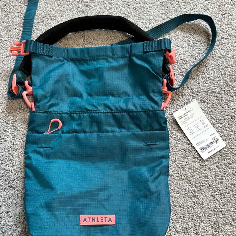 Athleta Teal and Coral Crest Convertible Crossbody Bag NWT